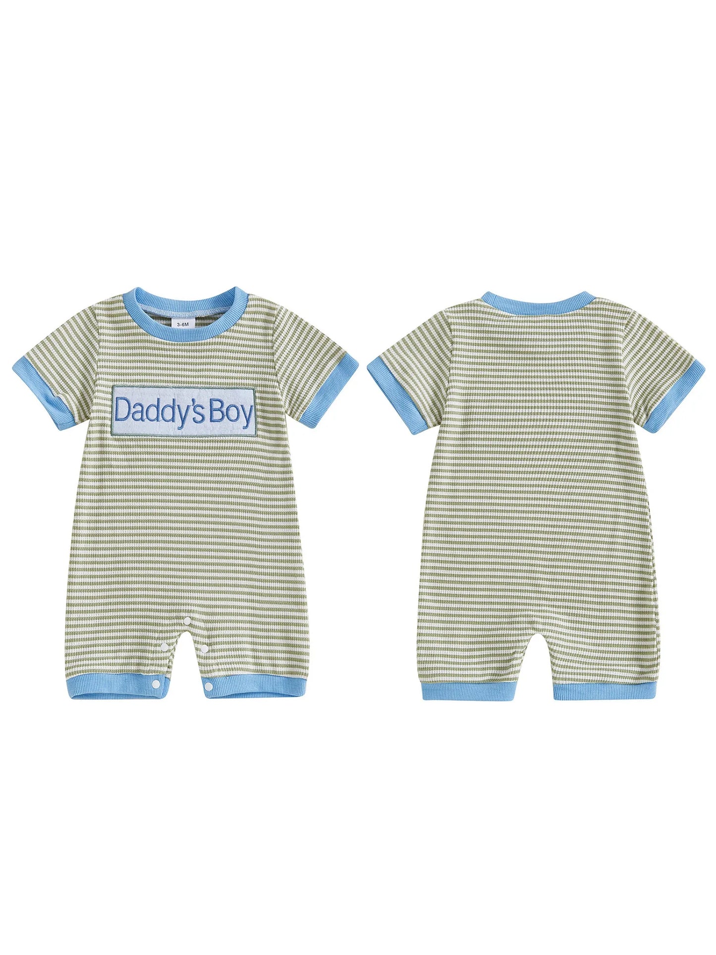 Father s Day Gift Adorable Baby Boy Romper with Letter Embroidery and Striped Design Perfect for Summer Outings and Daily Wear