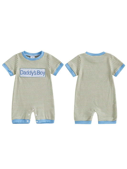Father s Day Gift Adorable Baby Boy Romper with Letter Embroidery and Striped Design Perfect for Summer Outings and Daily Wear