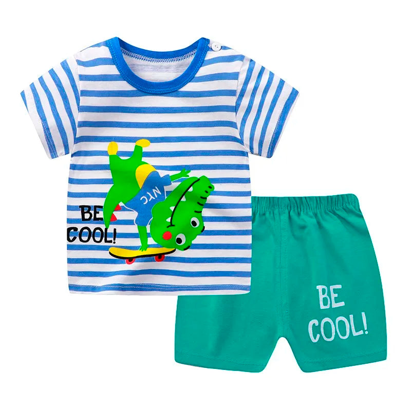 Summer Baby Boys Cartoon T Shirt + Shorts Set