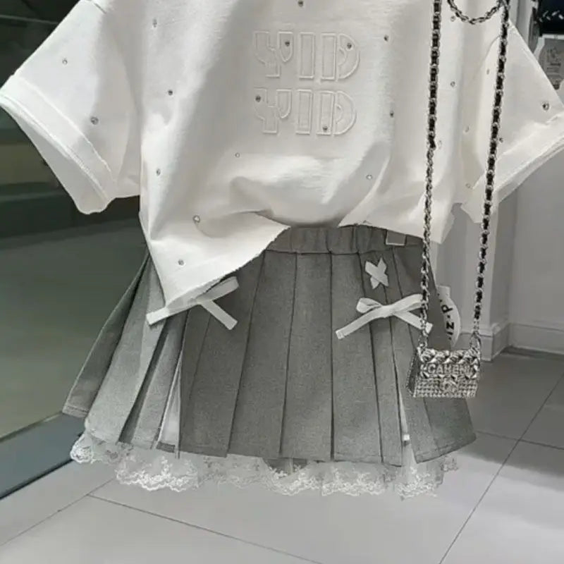 Girls' summer outfit summer new style T-shirt pleated skirt stylish two-piece set
