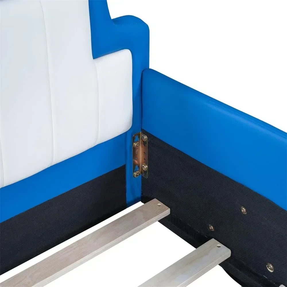 PU Leather Car Bed Frame for Boys Twin Size, Kids Bed Frame with Headboard,
