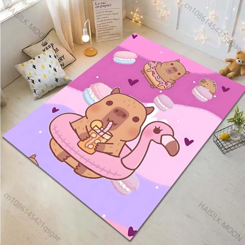 Cartoon Capybara Pattern Carpet for Living Room Bedroom Bedside Bathroom Floor Mat Non-slip Mat Game Room Mats Can Be Washing