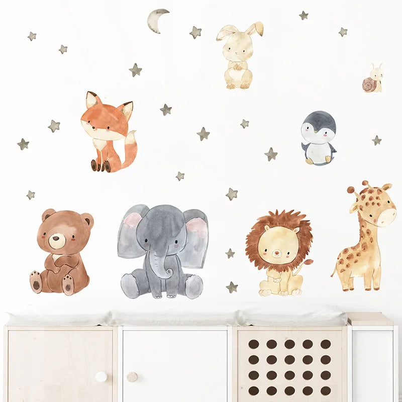 Cartoon Lovely Animals Wall Stickers For Kids Room Background Decor Wallpaper Baby Bedroom Home Decoration Self-adhesive Mural