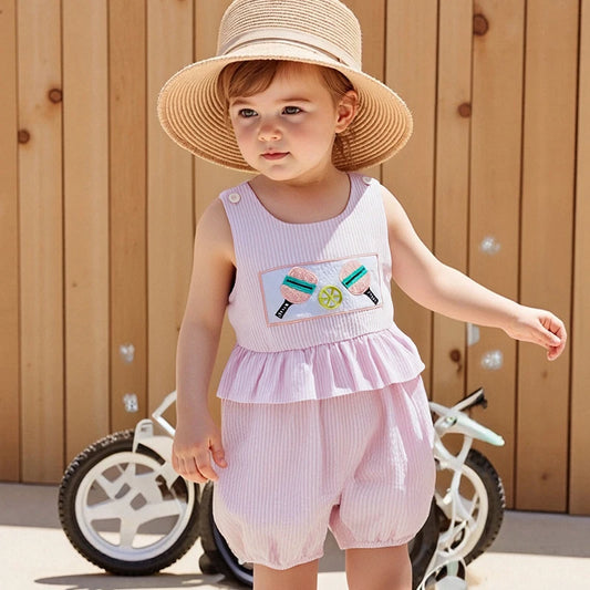 Toddler Girls Polka Dot Romper Sleeveless Round Neck Pickleball Embroidered Jumpsuit Overall Summer Outfit