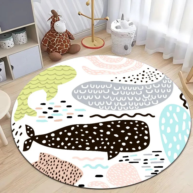 Cute Dinosaur Cartoon Round Rug, Soft Chenille Non-Slip Floor Mat for Kids Room