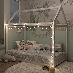 Wood House Bed, Floor Bed with Wood Slats, No Box Spring Needed
