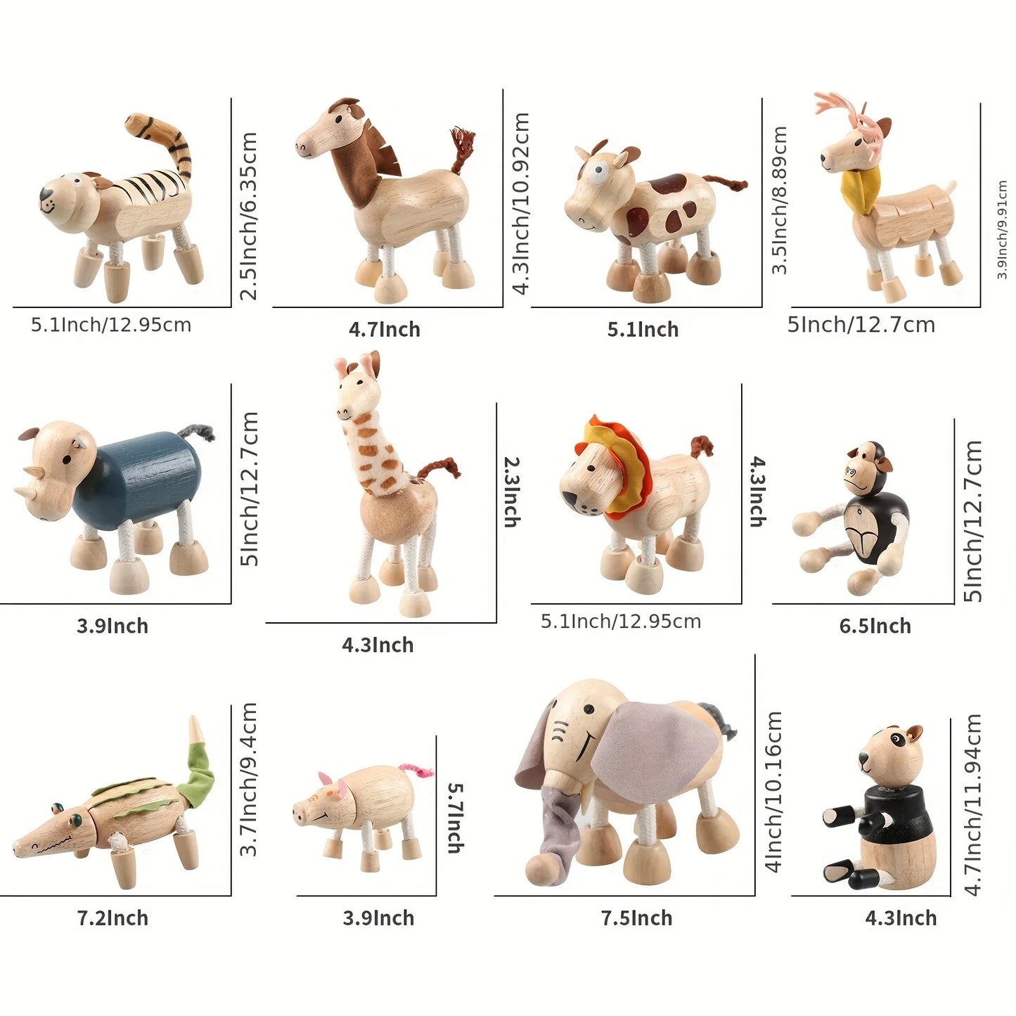 Wooden toy simulation wild animal toy 12pcs/set wooden model handmade ornament