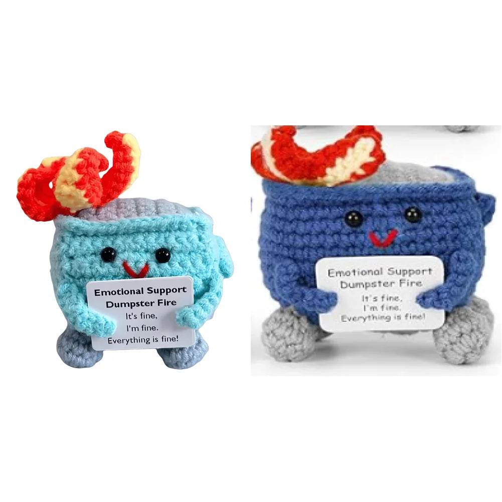 Cute Emotional Support Crochet Dumpster Fire Home Room Decor Funny Dumpster Handmade Knitting Doll Toy Ornament Christmas Gift