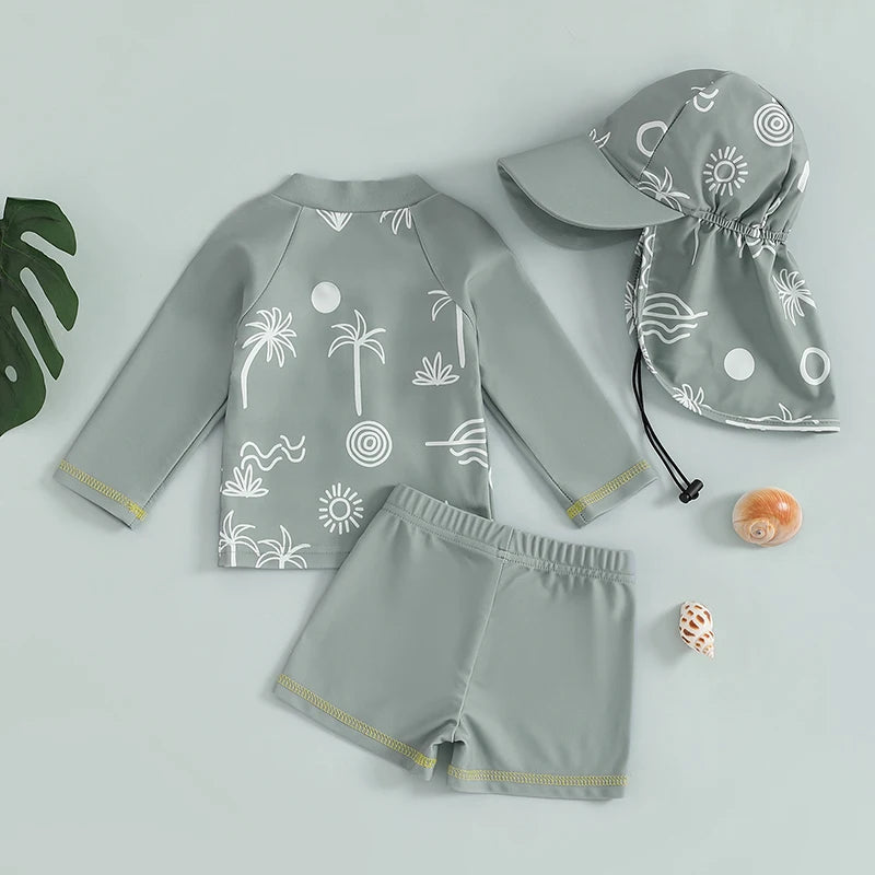 Boys Tropical Print Rash Guard Swimwear Set