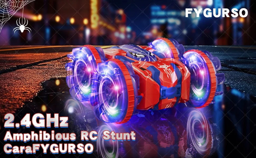 Gesture Sensing RC Stunt Car 360 Degree Rotating Amphibious Hand Gesture Remote Control Car with Lights for Kids Boys Red