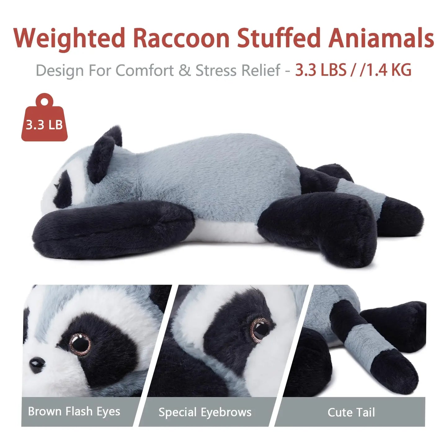20in 3.3lb Weighted Raccoon Plush Toy